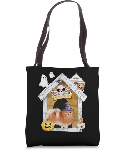 Halloween Pomeranian Dog Witch Haunted House Tote Bag $16.50 Totes