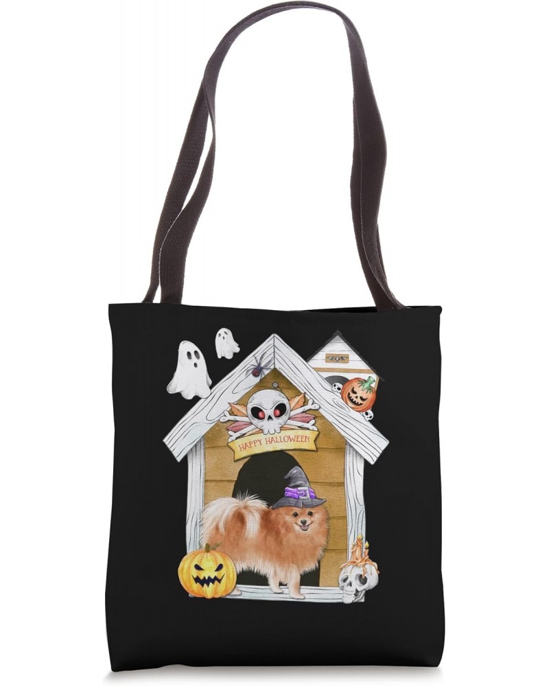 Halloween Pomeranian Dog Witch Haunted House Tote Bag $16.50 Totes