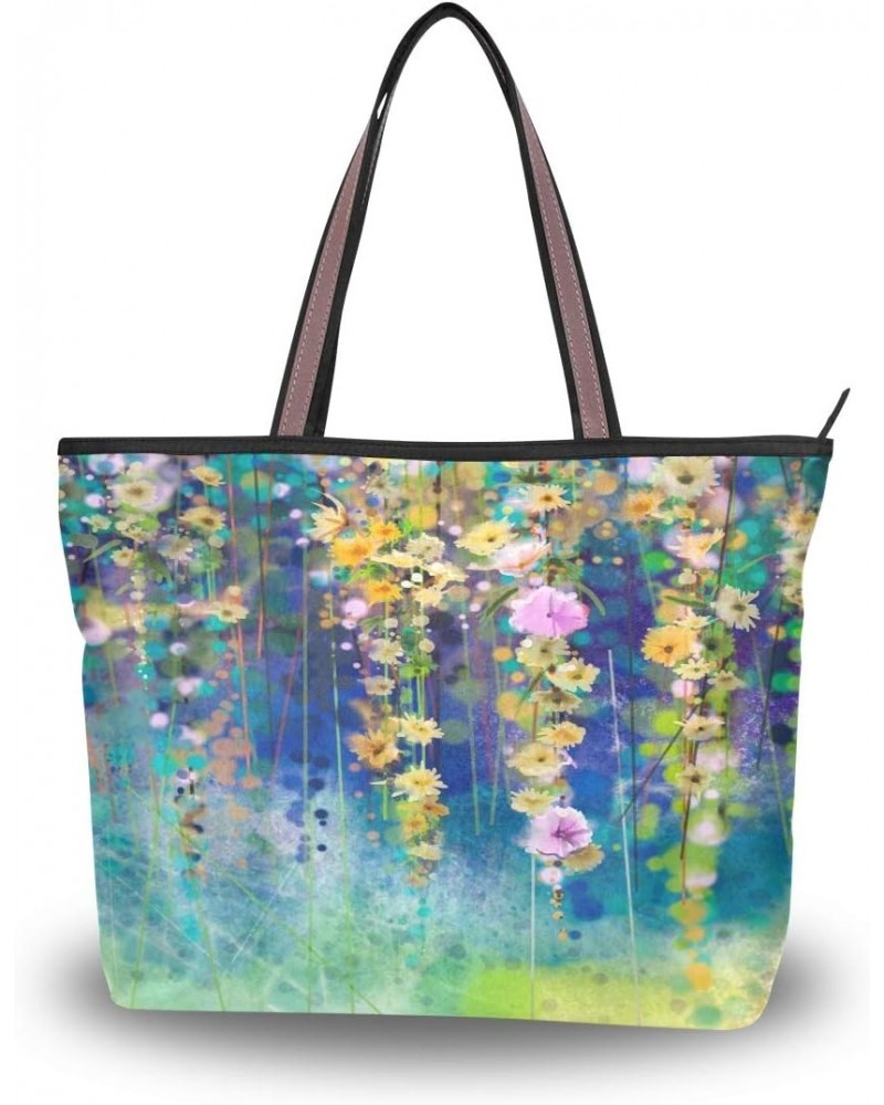 QMXO Abstract Flower Floral Watercolor Handbags and Purse for Women Tote Bag Large Capacity Top Handle Shopper Shoulder Bag $...