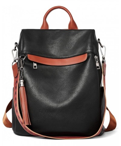 Backpack Purse for Women Leather Anti-theft Travel Backpack Fashion Shoulder Bag Contrast Black $19.59 Backpacks