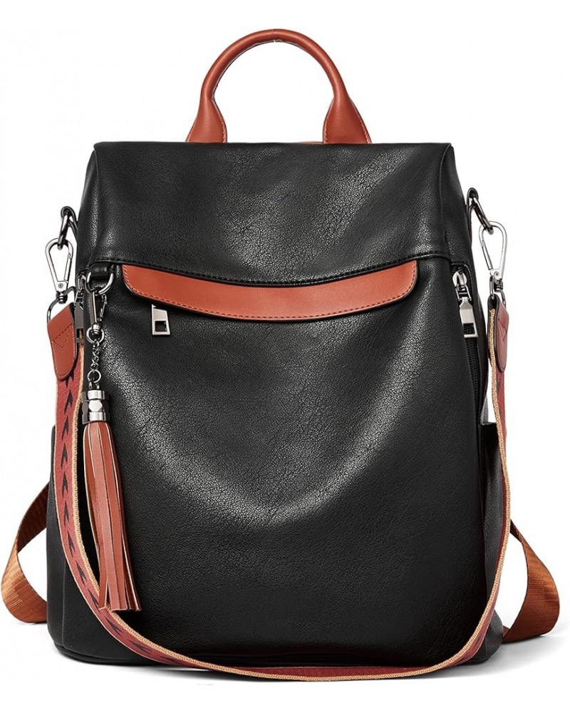 Backpack Purse for Women Leather Anti-theft Travel Backpack Fashion Shoulder Bag Contrast Black $19.59 Backpacks