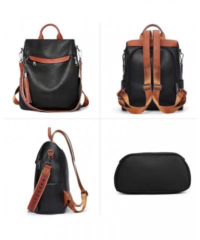 Backpack Purse for Women Leather Anti-theft Travel Backpack Fashion Shoulder Bag Contrast Black $19.59 Backpacks