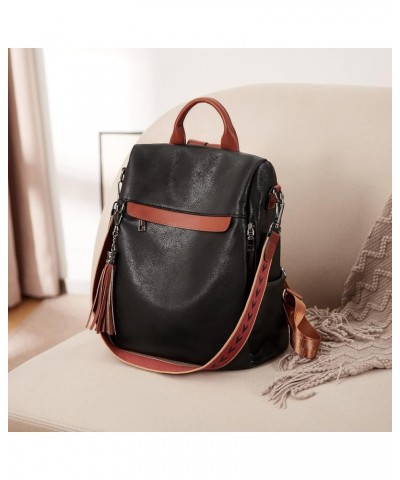 Backpack Purse for Women Leather Anti-theft Travel Backpack Fashion Shoulder Bag Contrast Black $19.59 Backpacks