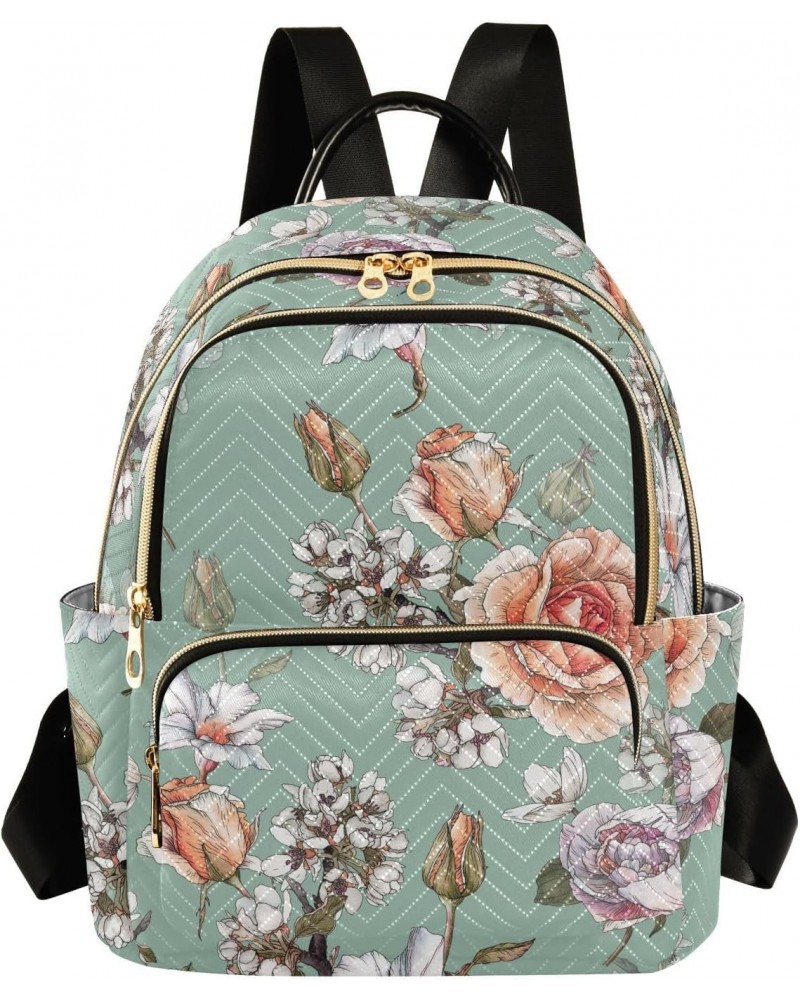 Floral Roses Fashion Backpack Purse for Women Multipurpose Casual Daypack with Multi Pockets & Secured Zipper Stylish Backpac...