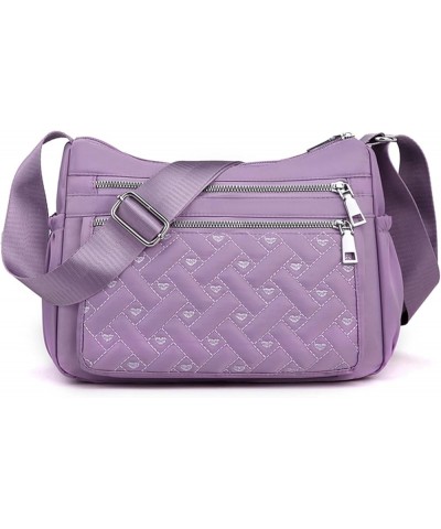 Women Nylon Waterproof Crossbody Bag Handbag Light Purple $10.12 Crossbody Bags