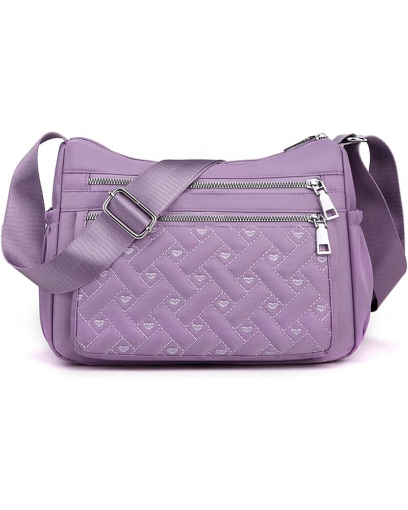 Women Nylon Waterproof Crossbody Bag Handbag Light Purple $10.12 Crossbody Bags