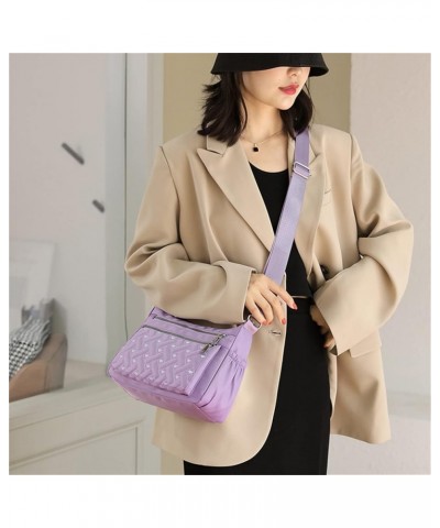 Women Nylon Waterproof Crossbody Bag Handbag Light Purple $10.12 Crossbody Bags