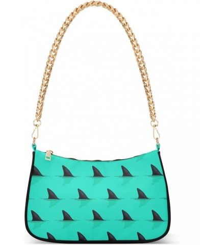 Shark Fins Light Blue Women Shoulder Bag Clutch Chain Purse Handbags with Zipper Pocket Tote Bag for Outing Travel $17.09 Sho...