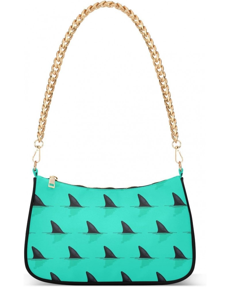 Shark Fins Light Blue Women Shoulder Bag Clutch Chain Purse Handbags with Zipper Pocket Tote Bag for Outing Travel $17.09 Sho...