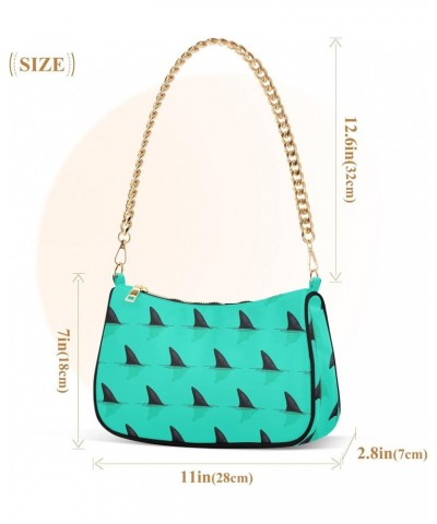 Shark Fins Light Blue Women Shoulder Bag Clutch Chain Purse Handbags with Zipper Pocket Tote Bag for Outing Travel $17.09 Sho...