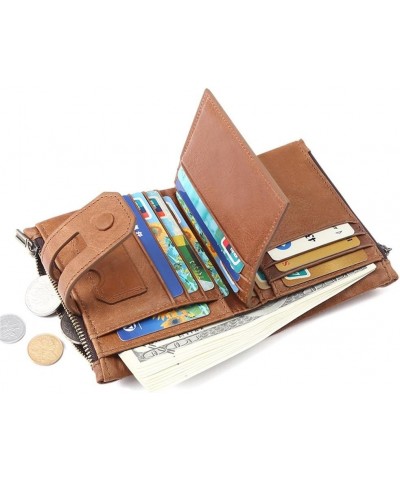 Men's Wallet Men's Wallet Leather Wallet Casual Double Zipper Multi Card Coin Purse (Color : Coffee, Size : 9.5x2.5x11.8cm) 9...