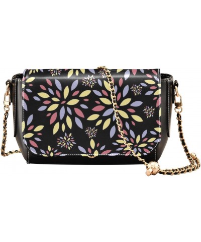 Black Dahlia Pinnata Flowers Crossbody Bags for Women Retro Cross Body Purse Small PU Leather Shoulder Handbags with Chain St...