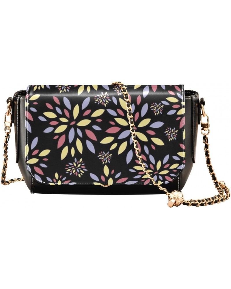 Black Dahlia Pinnata Flowers Crossbody Bags for Women Retro Cross Body Purse Small PU Leather Shoulder Handbags with Chain St...