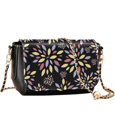 Black Dahlia Pinnata Flowers Crossbody Bags for Women Retro Cross Body Purse Small PU Leather Shoulder Handbags with Chain St...