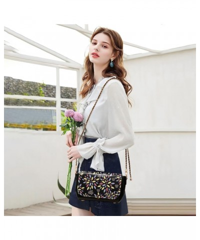 Black Dahlia Pinnata Flowers Crossbody Bags for Women Retro Cross Body Purse Small PU Leather Shoulder Handbags with Chain St...