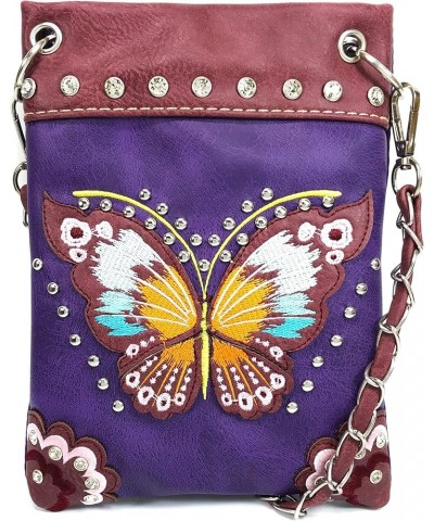 Peacock Butterfly Floral Embroidery Crossbody Small Crossbody Purse Bag Purple $16.79 Crossbody Bags