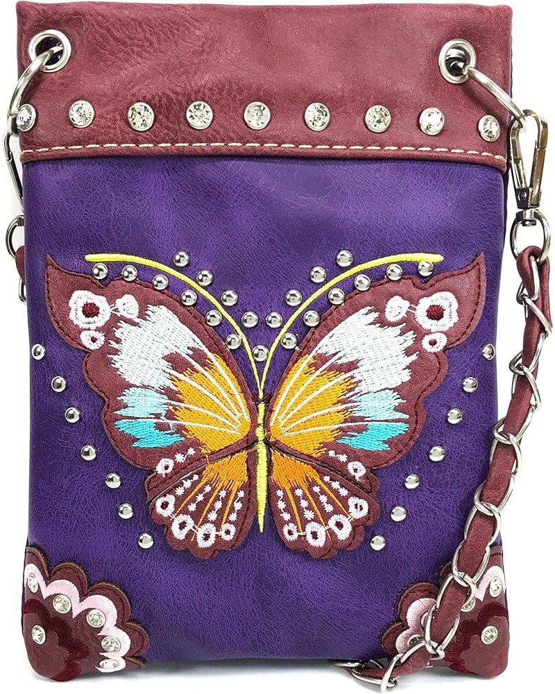 Peacock Butterfly Floral Embroidery Crossbody Small Crossbody Purse Bag Purple $16.79 Crossbody Bags