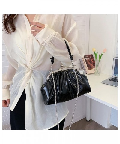 Women's Cloud Pouch Bag Shiny Dumpling Crossbody-Soft Leather Fashion Ruched Handbag Kiss Lock Purse Shoulder Bag Color $22.8...