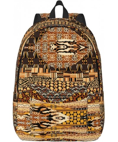 African Style Patchwork Print Casual Double Shoulder Daypack,Anti-Theft Travel Canvas Backpack For Men And Women Black Medium...