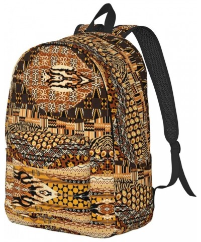 African Style Patchwork Print Casual Double Shoulder Daypack,Anti-Theft Travel Canvas Backpack For Men And Women Black Medium...