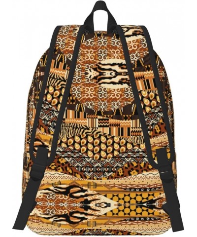 African Style Patchwork Print Casual Double Shoulder Daypack,Anti-Theft Travel Canvas Backpack For Men And Women Black Medium...