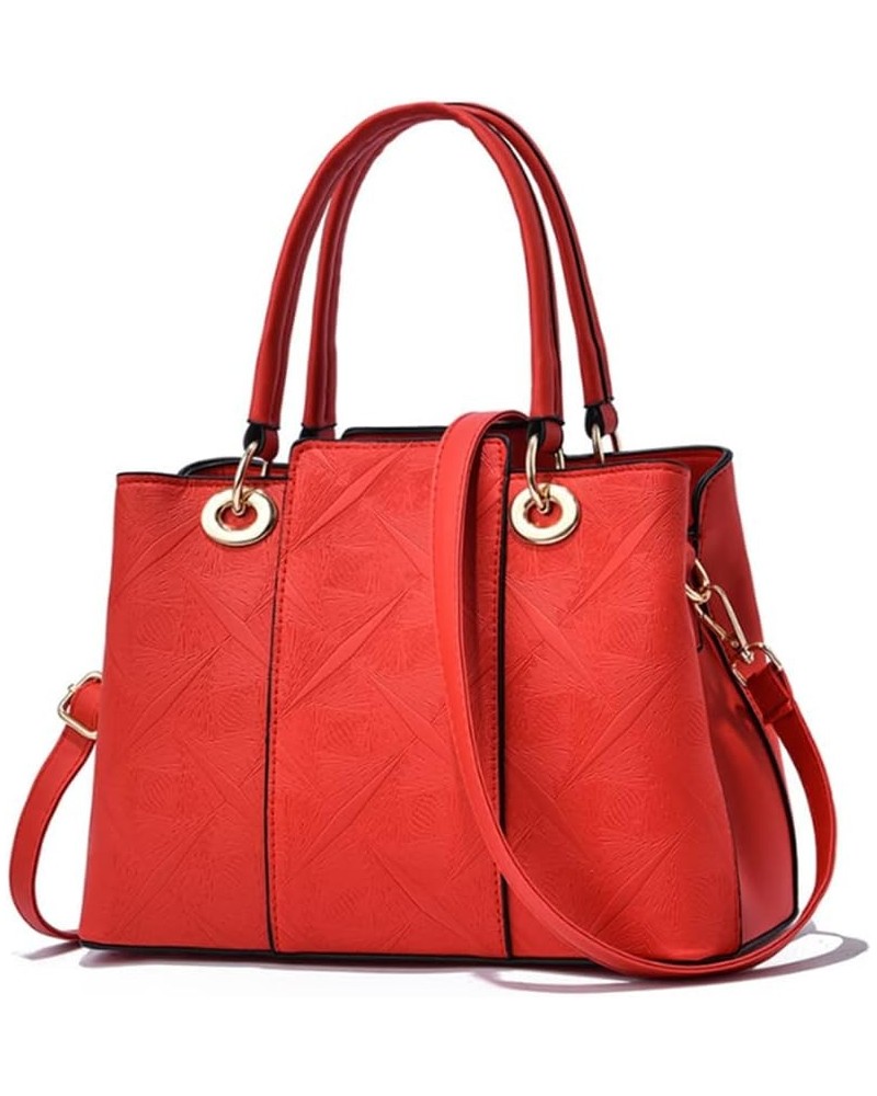 Women Fashion Texture Embossing Tote Bag Shoulder Bags Satchel Top-handle Bags Red $23.21 Satchels