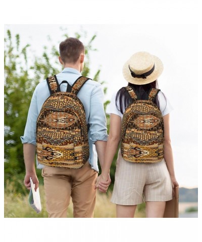 African Style Patchwork Print Casual Double Shoulder Daypack,Anti-Theft Travel Canvas Backpack For Men And Women Black Medium...