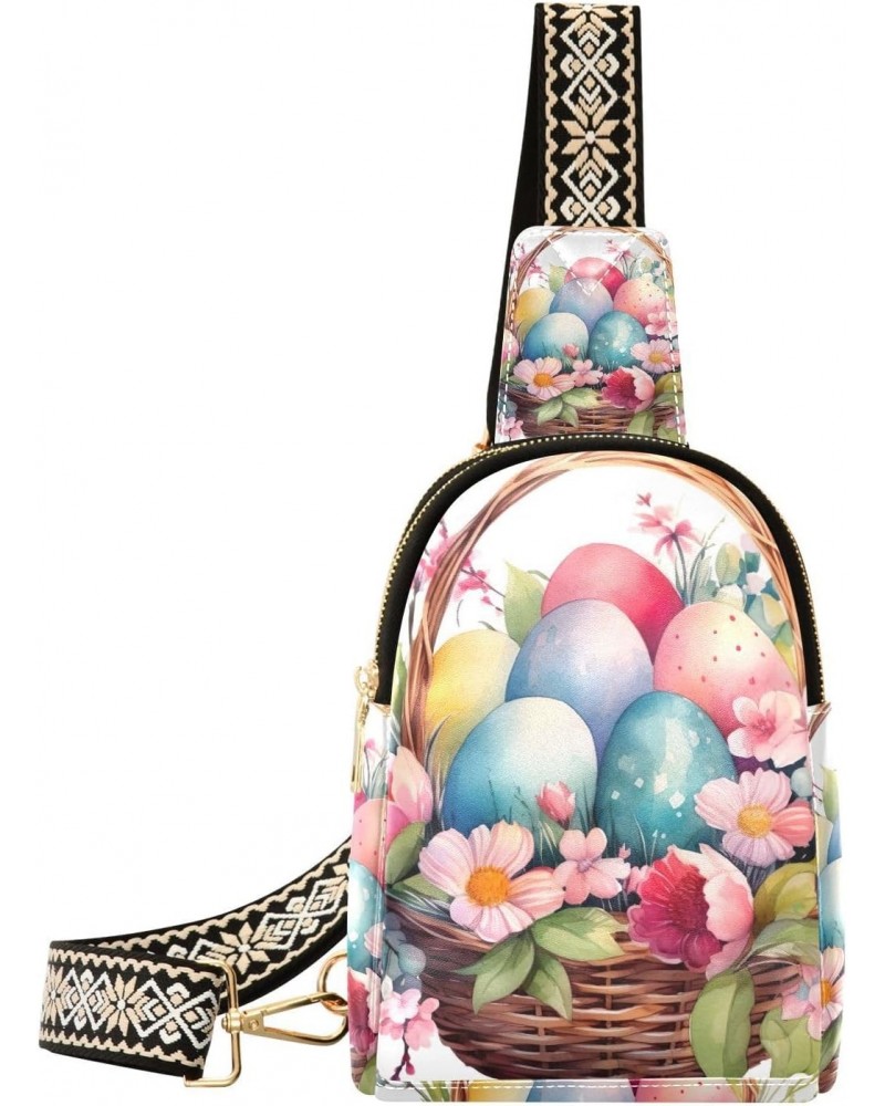 Sling Bag for Women Easter Egg Flower Pattern Crossbody Bag Small Chest Bag Shoulder Bag Cell Phone Purse for Casual Travel H...