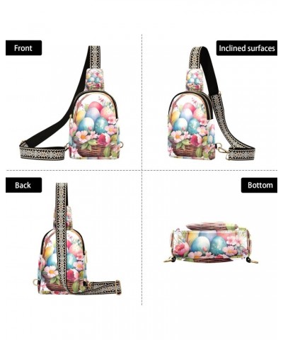 Sling Bag for Women Easter Egg Flower Pattern Crossbody Bag Small Chest Bag Shoulder Bag Cell Phone Purse for Casual Travel H...