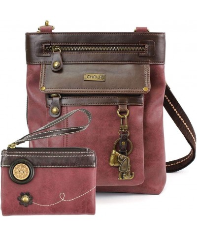 GEMINI Crossbody Faux Leather Gift Messenger Bag with Double Zip Wallet Dog - Burgundy $27.88 Crossbody Bags