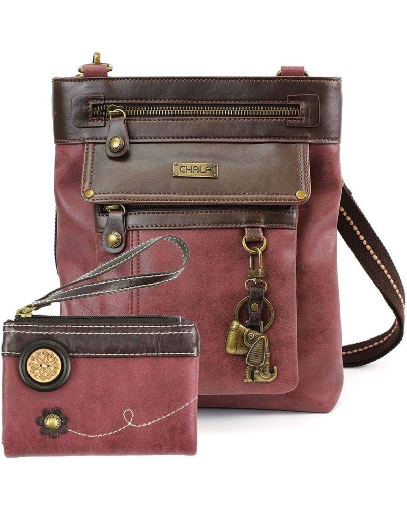 GEMINI Crossbody Faux Leather Gift Messenger Bag with Double Zip Wallet Dog - Burgundy $27.88 Crossbody Bags