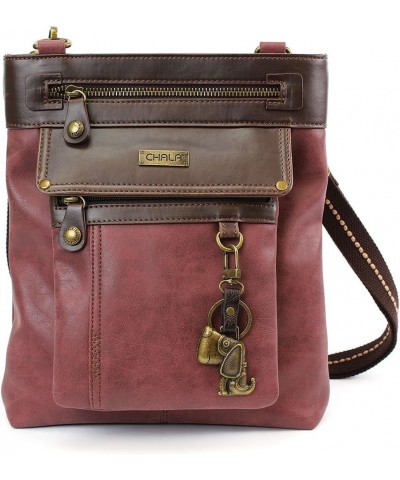 GEMINI Crossbody Faux Leather Gift Messenger Bag with Double Zip Wallet Dog - Burgundy $27.88 Crossbody Bags