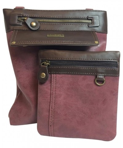 GEMINI Crossbody Faux Leather Gift Messenger Bag with Double Zip Wallet Dog - Burgundy $27.88 Crossbody Bags