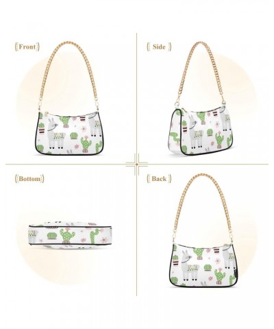 Cute Cactus Alpaca Little Llama Shoulder Bag for Women Fabric Crescent Handbag with Zipper Chain Clutch Purses for Girls Trav...