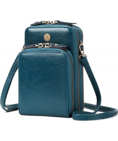 Genuine Leather Crossbody Bag for Women Mobile Phone Wallet 3 Zipper Purse Bag Female (Midnight black) Peacock Blue $38.18 Totes