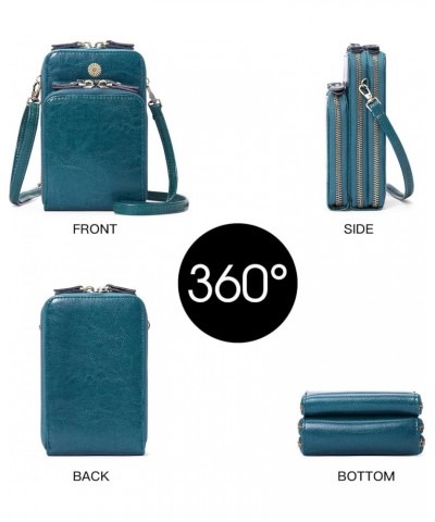 Genuine Leather Crossbody Bag for Women Mobile Phone Wallet 3 Zipper Purse Bag Female (Midnight black) Peacock Blue $38.18 Totes