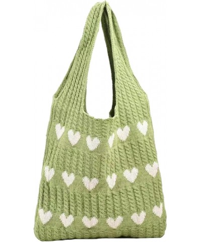 Women Shoulder Bag Knitted Large Capacity Wide Shoulder Straps Heat Pattern Contrast Color Large Lady Handbag Grass Green $10...