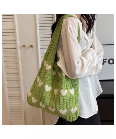 Women Shoulder Bag Knitted Large Capacity Wide Shoulder Straps Heat Pattern Contrast Color Large Lady Handbag Grass Green $10...