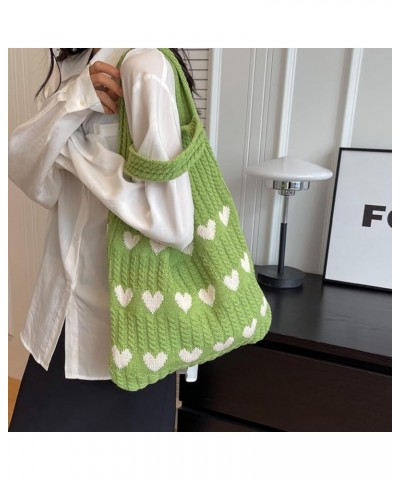 Women Shoulder Bag Knitted Large Capacity Wide Shoulder Straps Heat Pattern Contrast Color Large Lady Handbag Grass Green $10...