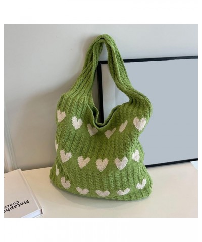 Women Shoulder Bag Knitted Large Capacity Wide Shoulder Straps Heat Pattern Contrast Color Large Lady Handbag Grass Green $10...