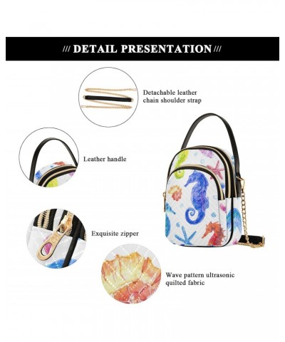 Seahorse Shell Starfish Crossbody Bag for Women Cell Phone Purse Wallet with Removable Chain Shoulder Handbag for Work Passpo...