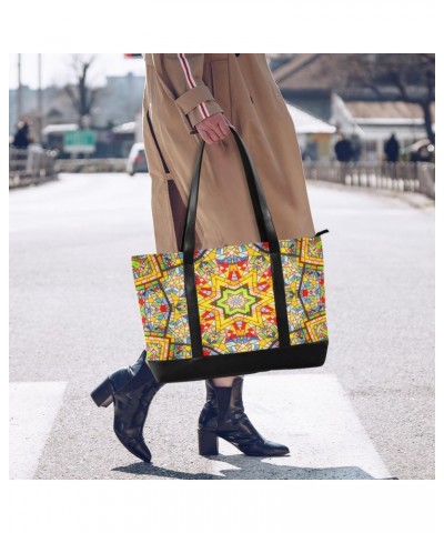 Women's Tote Shoulder Bag Yellow Gold Bomemia Rainbow Flag Capacity Handbag $20.24 Totes