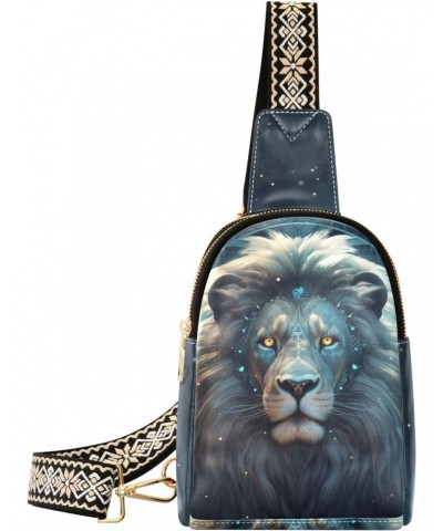 Zodiac Lion Print Women Sling Bag with Adjustable Strap Zipper Closure, PU Leather Water Resistant Crossbody Bag Purse Chest ...