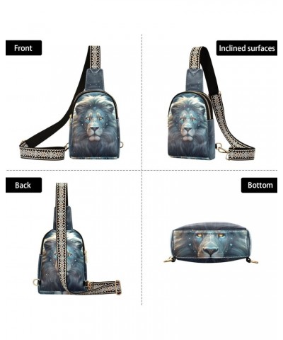 Zodiac Lion Print Women Sling Bag with Adjustable Strap Zipper Closure, PU Leather Water Resistant Crossbody Bag Purse Chest ...