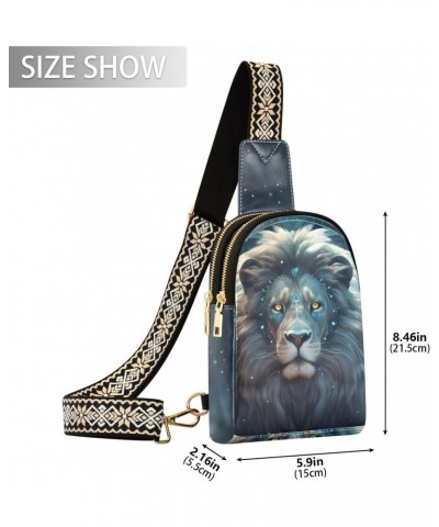 Zodiac Lion Print Women Sling Bag with Adjustable Strap Zipper Closure, PU Leather Water Resistant Crossbody Bag Purse Chest ...