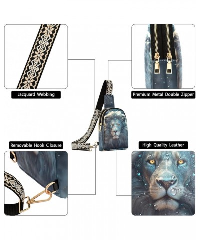 Zodiac Lion Print Women Sling Bag with Adjustable Strap Zipper Closure, PU Leather Water Resistant Crossbody Bag Purse Chest ...