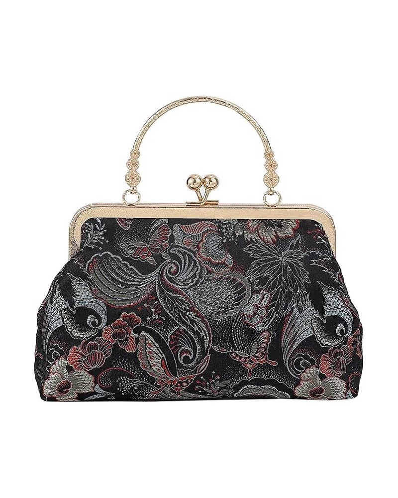 Women Elegant Purse Chinese Handmade Classical Embroidery Purse Black Butterfly $18.87 Clutches