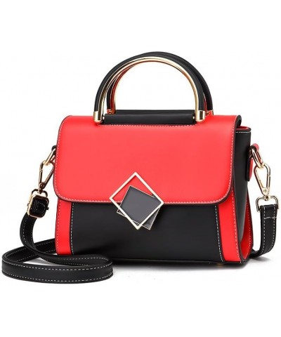 Women's Fashion Contrast Color Small Square Bag Zipper Compartment Top Handle Bags Cross Body Handbags Shoulder Bag Red $20.8...