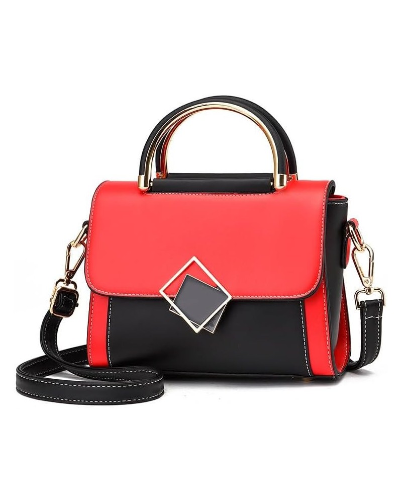 Women's Fashion Contrast Color Small Square Bag Zipper Compartment Top Handle Bags Cross Body Handbags Shoulder Bag Red $20.8...