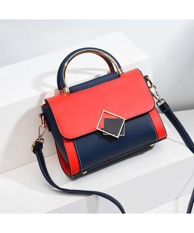 Women's Fashion Contrast Color Small Square Bag Zipper Compartment Top Handle Bags Cross Body Handbags Shoulder Bag Red $20.8...